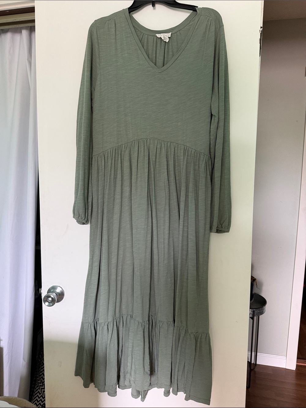 For The Republic Sage Green Long Sleeve Tiered Maxi Dress